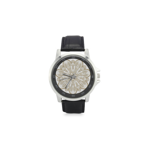 mandala 3D-5 Unisex Stainless Steel Leather Strap Watch(Model 202)