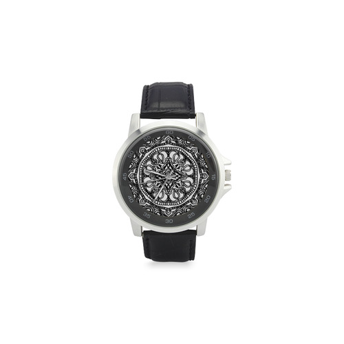 mandala 3D-9 Unisex Stainless Steel Leather Strap Watch(Model 202)