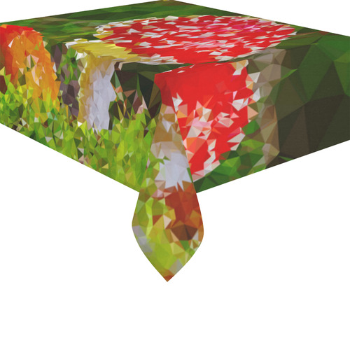 Amanita Muscaria Red White Mushroom Triangles Cotton Linen Tablecloth 52"x 70"