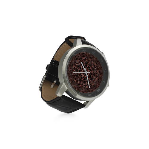 mandala 3D-20 Unisex Stainless Steel Leather Strap Watch(Model 202)