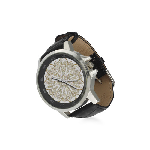mandala 3D-5 Unisex Stainless Steel Leather Strap Watch(Model 202)
