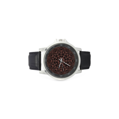 mandala 3D-20 Unisex Stainless Steel Leather Strap Watch(Model 202)