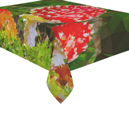 Amanita Muscaria Red White Mushroom Triangles Cotton Linen Tablecloth 60"x 84"