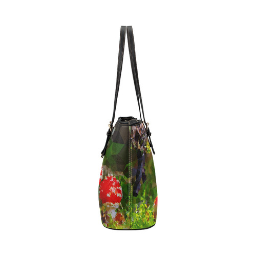 Amanita Muscaria Red White Mushroom Triangles Leather Tote Bag/Large (Model 1651)