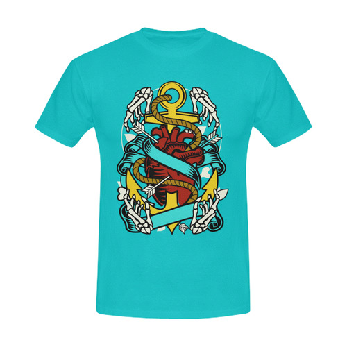 Heart And Anchor Modern Turquoise Men's Slim Fit T-shirt (Model T13)