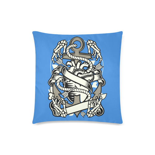 Heart And Anchor Blue Custom Zippered Pillow Case 18"x18"(Twin Sides)