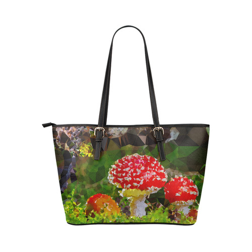 Amanita Muscaria Red White Mushroom Triangles Leather Tote Bag/Large (Model 1651)