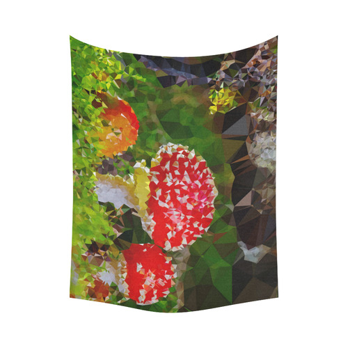 Amanita Muscaria Red White Mushroom Triangles Cotton Linen Wall Tapestry 80"x 60"