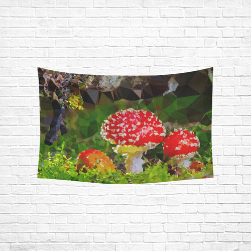 Amanita Muscaria Red White Mushroom Triangles Cotton Linen Wall Tapestry 60"x 40"