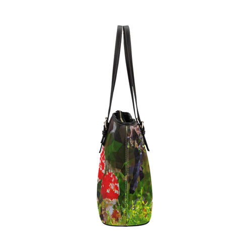 Amanita Muscaria Red White Mushroom Triangles Leather Tote Bag/Large (Model 1651)