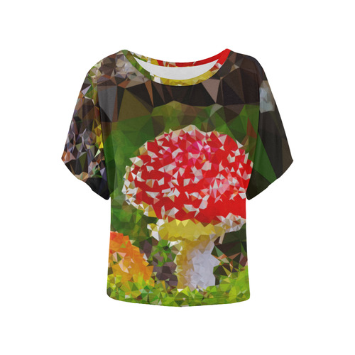 Amanita Muscaria Red White Mushroom Triangles Women's Batwing-Sleeved Blouse T shirt (Model T44)