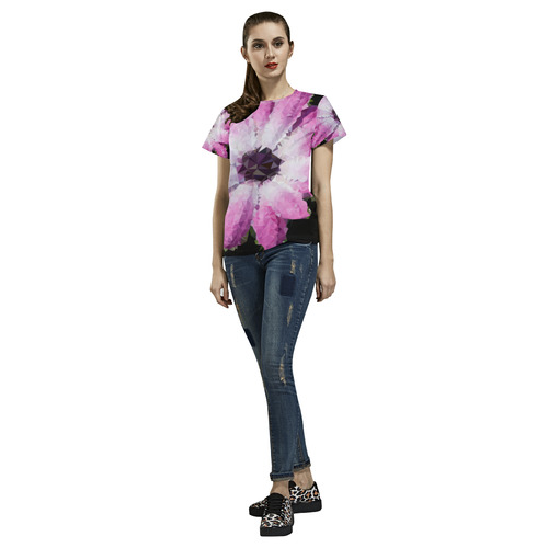 Pink Flower Floral Geometric Triangles All Over Print T-Shirt for Women (USA Size) (Model T40)