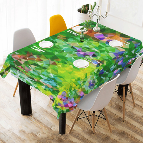 Geometric Triangles Floral Garden after Monet Cotton Linen Tablecloth 60"x 84"