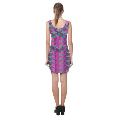 Pink & Green Cubes Geometric Abstract Medea Vest Dress (Model D06)