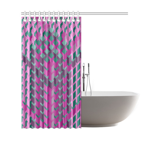 Pink & Green Cubes Geometric Abstract Shower Curtain 69"x70"