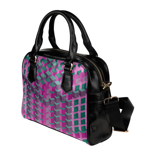 Pink & Green Cubes Geometric Abstract Shoulder Handbag (Model 1634)
