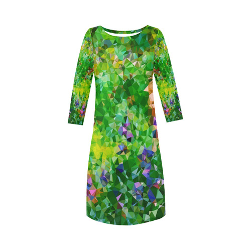 Geometric Triangles Floral Garden after Monet Round Collar Dress (D22)