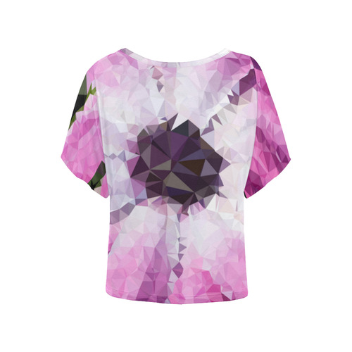 Pink Flower Floral Geometric Triangles Women's Batwing-Sleeved Blouse T shirt (Model T44)