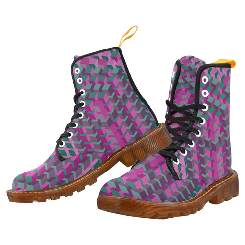 Pink & Green Cubes Geometric Abstract Martin Boots For Women Model 1203H