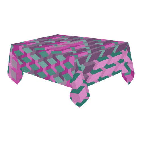 Pink & Green Cubes Geometric Abstract Cotton Linen Tablecloth 60" x 90"