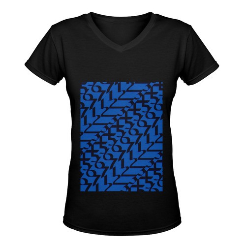 NUMBERS Collection Women 1234567 V-neck(Long)blk/ocean Women's Deep V-neck T-shirt (Model T19)
