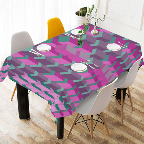 Pink & Green Cubes Geometric Abstract Cotton Linen Tablecloth 52"x 70"