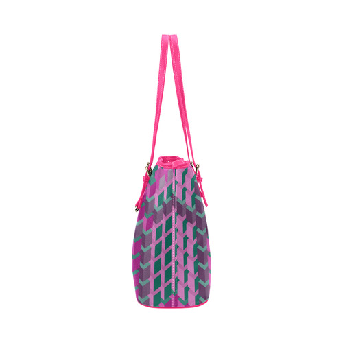 Pink & Green Cubes Geometric Abstract Leather Tote Bag/Large (Model 1651)