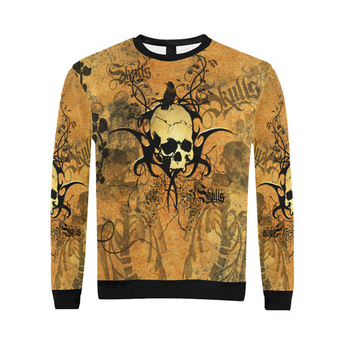 Awesome skull with tribal All Over Print Crewneck Sweatshirt for Men/Large (Model H18)