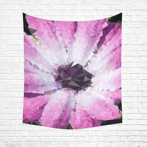 Pink Flower Floral Geometric Triangles Cotton Linen Wall Tapestry 51"x 60"