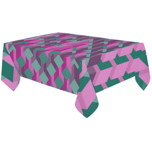 Pink & Green Cubes Geometric Abstract Cotton Linen Tablecloth 60"x120"