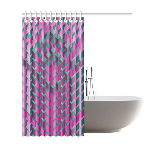 Pink & Green Cubes Geometric Abstract Shower Curtain 69"x72"