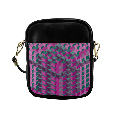 Pink & Green Cubes Geometric Abstract Sling Bag (Model 1627)