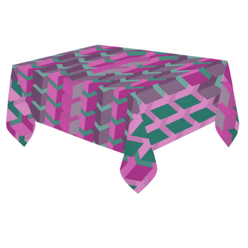 Pink & Green Cubes Geometric Abstract Cotton Linen Tablecloth 60"x 84"
