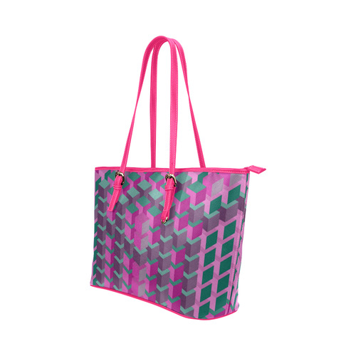 Pink & Green Cubes Geometric Abstract Leather Tote Bag/Small (Model 1651)