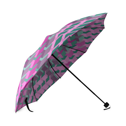 Pink & Green Cubes Geometric Abstract Foldable Umbrella (Model U01)