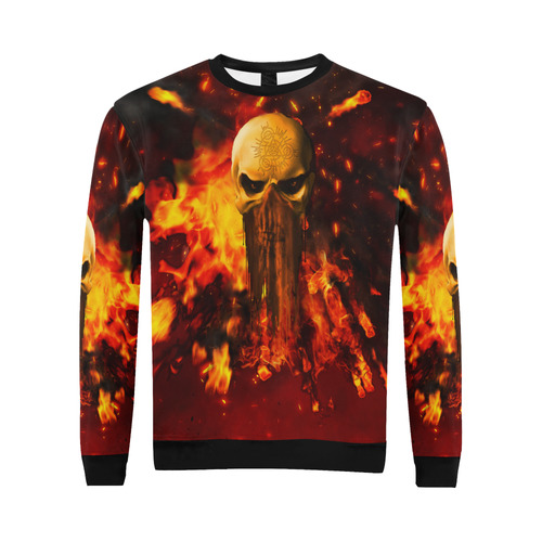 Amazing skull with fire All Over Print Crewneck Sweatshirt for Men/Large (Model H18)