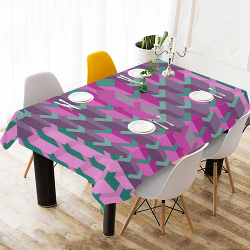 Pink & Green Cubes Geometric Abstract Cotton Linen Tablecloth 60"x120"