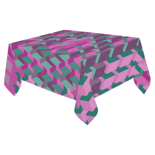 Pink & Green Cubes Geometric Abstract Cotton Linen Tablecloth 52"x 70"