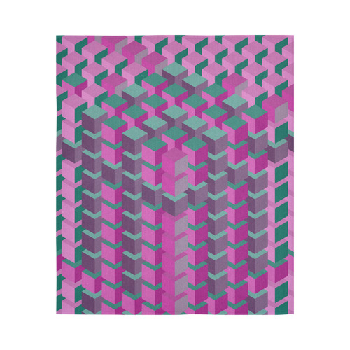 Pink & Green Cubes Geometric Abstract Cotton Linen Wall Tapestry 51"x 60"
