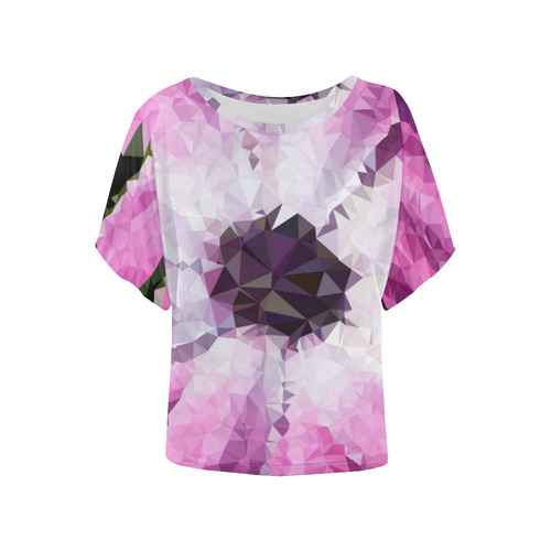 Pink Flower Floral Geometric Triangles Women's Batwing-Sleeved Blouse T shirt (Model T44)