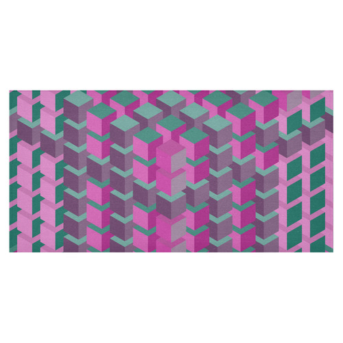 Pink & Green Cubes Geometric Abstract Cotton Linen Tablecloth 60"x120"