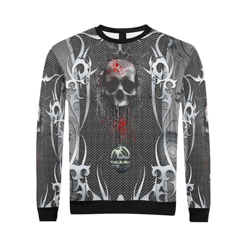 Awesome skull on metal design All Over Print Crewneck Sweatshirt for Men/Large (Model H18)