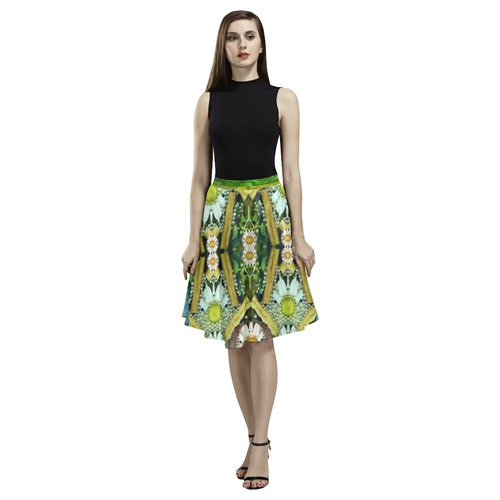 Bread sticks and fantasy flowers in a rainbow Melete Pleated Midi Skirt (Model D15)