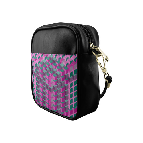 Pink & Green Cubes Geometric Abstract Sling Bag (Model 1627)