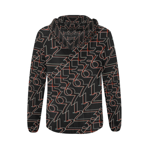 NUMBERS Collection Women 1234567 Hoodie blk/red All Over Print Full Zip Hoodie for Women (Model H14)