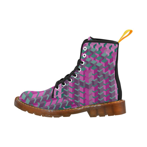 Pink & Green Cubes Geometric Abstract Martin Boots For Women Model 1203H