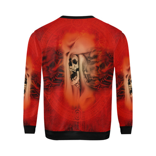 Creepy skulls on red background All Over Print Crewneck Sweatshirt for Men/Large (Model H18)