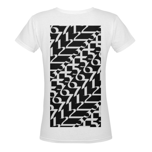 NUMBERS Collection Women 1234567 V-neck(Long)wht/blk Women's Deep V-neck T-shirt (Model T19)