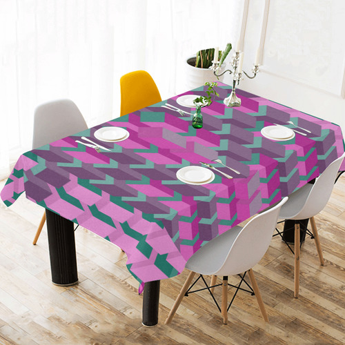Pink & Green Cubes Geometric Abstract Cotton Linen Tablecloth 60"x 104"