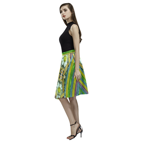 Bread sticks and fantasy flowers in a rainbow Melete Pleated Midi Skirt (Model D15)